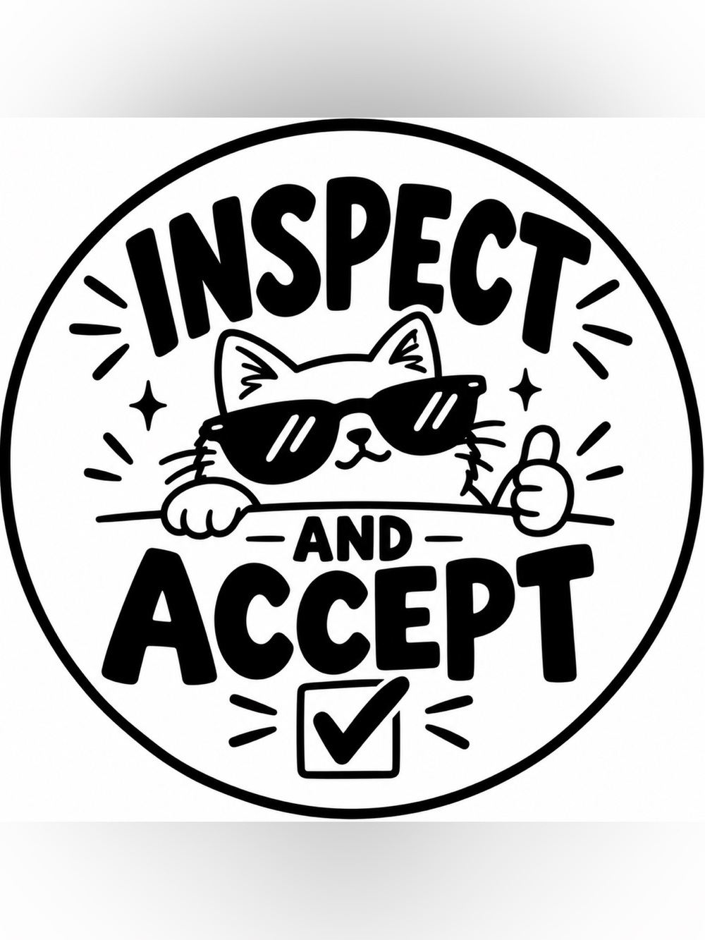 Inspect and Accept Cat Graphic Pet Sticker - Black